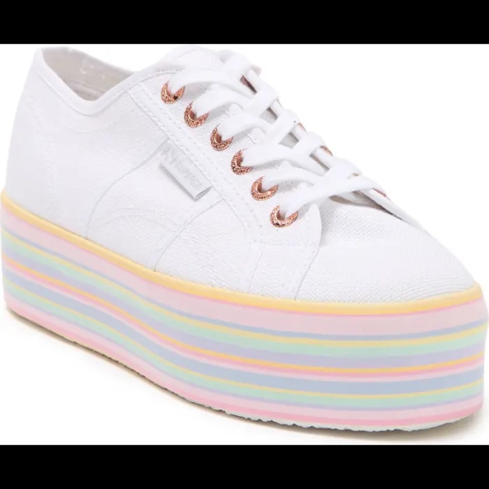 **NWT** Superga Women's 2790 Rainbow Striped Platform Lace-Up Sneakers, Pastel